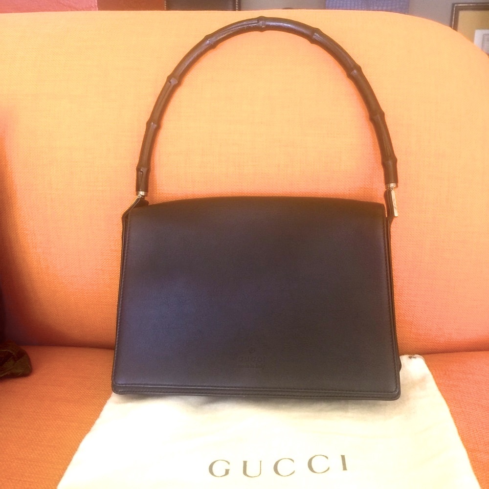 Vintage 90s GUCCI BY TOM FORD  BLACK Bamboo handle BAG💝HP - Picture 4 of 16